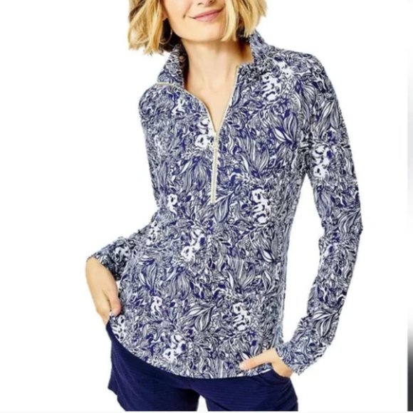 Lilly Pulitzer UPF 50+ Skipper Popover High Tide Navy Gday Mate size Large NWT